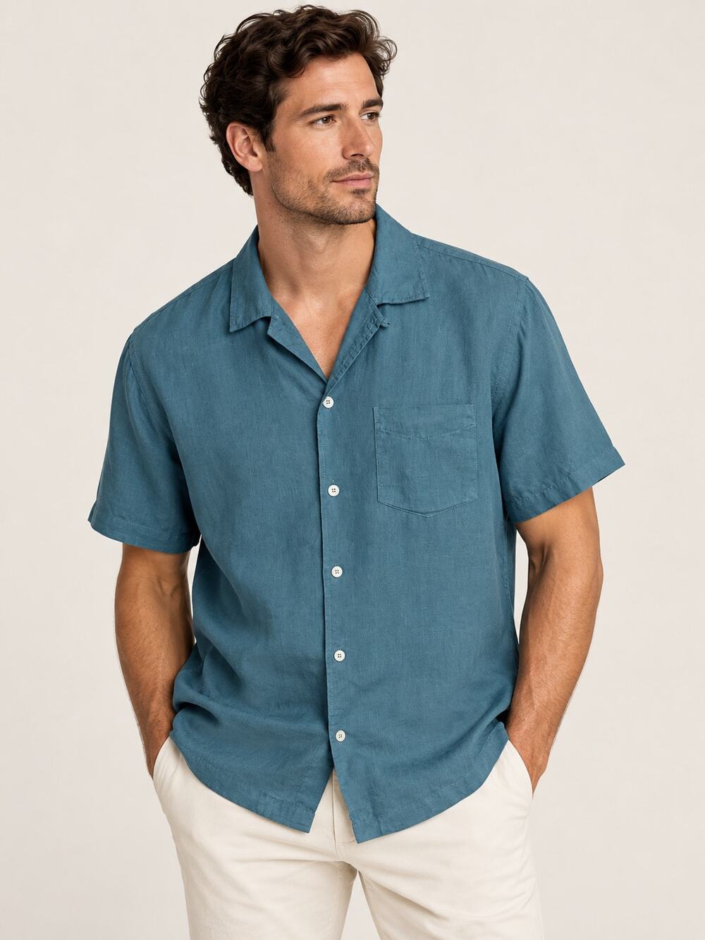 Todd Snyder + Baird McNutt Irish Linen Camp Shirt Slate Blue Short Sleeve Sz M